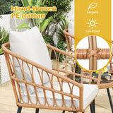 Tangkula 3 Piece Patio Bistro Set with Round Glass Table & Soft Cushions