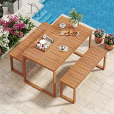 Tangkula 43.5" Acacia Wood 2-Person Outdoor Bench Backless with Slatted Seat (1/2)
