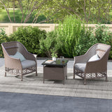 Tangkula Outdoor Wicker Table, Rattan Coffee Table with Umbrella Insert Hole, HDPE Tabletop & Sturdy Metal Frame