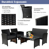 Tangkula Outdoor Rattan Furniture Set w/Chair & Loveseat & Tempered Glass Coffee Table