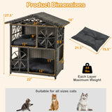 Tangkula 2-Story Rattan Cat House with Removable Soft Cushions