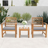 Tangkula 3 Pieces Outdoor Furniture Set, Acacia Wood Conversation Set with Soft Seat Cushions