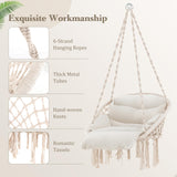 Tangkula Hanging Hammock Chair, Boho Style Macrame Hammock Swing with Soft Cushions, Tassels