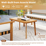 Tangkula Outdoor Acacia Wood Cuhioned Conversation Set with Coffee Table