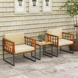 Tangkula 3 Pieces Patio Chair Set, Acacia Wood Outdoor Sofa Set with Metal Support