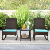 Tangkula 3 Pieces Rocking Wicker Bistro Set, Outdoor Front Porch Rocker Chairs Conversation Set