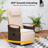 Tangkula Patio Rattan 360 Degree Swivel Recliner Chair, Wicker Lounge Chair w/Adjustable Backrest & Footrest