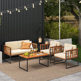 Tangkula Acacia Wood Outdoor Sofa Set, 4 Pieces Outdoor Furniture Set with Heavy Duty Metal Frame