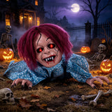 Tangkula 28" Halloween Animated Crawling Baby Doll with Glowing Eyes