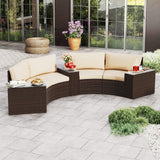 Tangkula 5 Pieces PE Rattan Half-Moon Curved Sectional Sofas with Side Tables