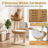 Tangkula 30 Inch Small Cat Tower with 2 Rattan Cat Baskets