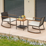 Tangkula 3 Pieces Rocking Bistro Set, Outdoor Rocker Chair with Coffee Table & Cushions