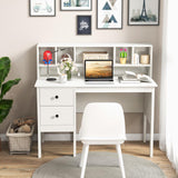 Tangkula Computer Desk with Drawers & Hutch, Modern Home Office Desk Writing Study Desk with Charging Station
