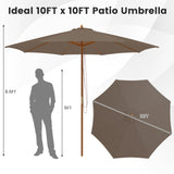 Tangkula 10FT Patio Umbrella, Outdoor Table Market Umbrella w/8 Wooden Ribs