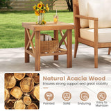 Tangkula Outdoor Side Table with Slatted Tabletop & Storage Shelf