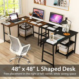 L Shaped Desk, Space Saving Corner Desk w/ 2 Tier Storage Shelves