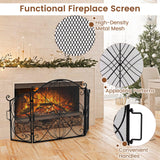 Tangkula 59.5 x 32.5 Inch Fireplace Screen, 3-Panel Folding Spark Guard w/Floral Pattern