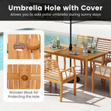 Tangkula 63 Inch Outdoor Acacia Rectangular Table with 1.97” Umbrella Hole and Benches Set