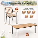 Tangkula 9-Piece Patio Dining Set, 79" Rectangle Dining Tables with 8 Wooden Armchairs