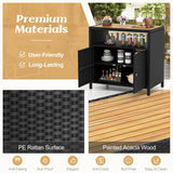 Tangkula Rattan Storage Cabinet, Outdoor Patiojoy Buffet Cabinet with Acacia Wood Countertop