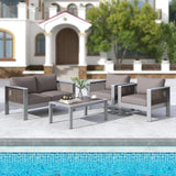 Tangkula Patio Aluminum Loveseat Sofa, Outdoor Furniture Set with Thick Back & Seat Cushions (Gray)