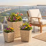 Tangkula 3-Piece Rattan Planter Box Set with Removable Liners