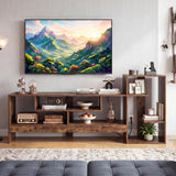 Tangkula Cube TV Stand for 55 Inch TV with Power Outlets & Open Storage Shelves