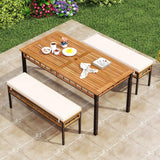 Tangkula 3 Pieces Wood Patio Dining Set