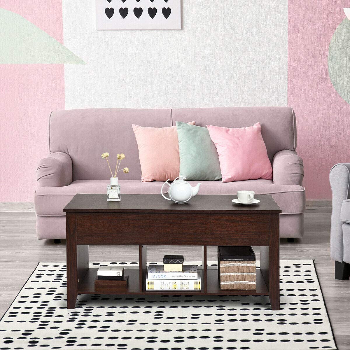 Wood Lift Top Coffee Table, Modern Coffee Table - Tangkula
