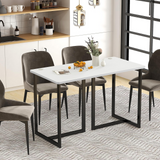 Tangkula 48 Inch Modern White Computer Desk, Writing Study Desk with Metal Frame & 2 Cable Management Holes, Black & White