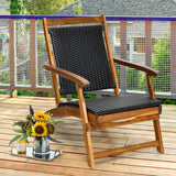 Tangkula 3 Piece Chaise Lounge Chair Set, Acacia Wood Deck Chairs with Side Table