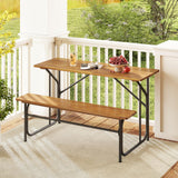 Tangkula Patio Dining Bench Set with Metal Legs for Balcony