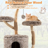 Tangkula Solid Wood Cat Tree with Well-Woven Cattail Basket
