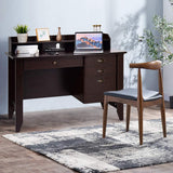 Tangkula 48" Computer Desk with 4 Storage Drawers & Hutch, Home Office Desk Vintage Desk