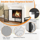 Tangkula Double Door Fireplace Screen, 38 x 31 Inch Flat Fire Guard Screen w/Magnetic Panels