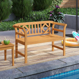 Tangkula 2 Person Patio Wood Bench with Curved Armrests