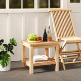 Tangkula Teak Wood Side Table with Storage