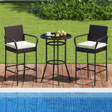 Tangkula 3 Piece Patio Rattan Heavy Duty Bar Height Glass Top Table & Chairs