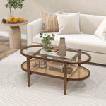 40”L Boho Oval Acacia Wood Cocktail Table - Tangkula