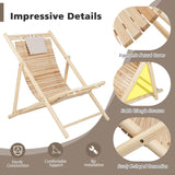 Tangkula Wood Sling Chair Outdoor, Patio Deck Chair with Detachable Headrest & 3-Level Adjustable Backrest