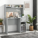 Tangkula Computer Desk with Hutch, Home Office Desk with Raised Display Shelf & 2 Open Shelves (Gray)