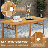 Tangkula 6 Pieces Patio Acacia Wood Dining Set Outdoor Rectangular Table with 1.97” Umbrella Hole