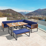 Tangkula 8 Piece Patio Dining Set, Acacia Wood Conversation Sofa Set