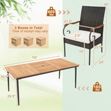 Tangkula 9-Piece Patio Dining Set, 79" Outdoor Dining Table & 8 Rattan-Woven Dining Chairs with Acacia Wood Tabletop