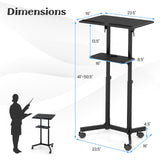Tangkula Mobile Lectern Podium, Height-Adjustable Rolling Laptop cart with Tilting Top, Storage Tray & Cup Holder