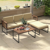 Tangkula 5 Piece Patio Furniture Set, Acacia Wood Sectional Set with Heavy-Duty Metal Frame, Comfy Seat & Back Cushions