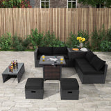Tangkula 9 Pieces Patio Furniture Set with 32” Fire Pit Table, 50,000 BTU Square Propane Fire Pit