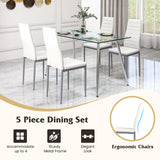 Tangkula Dining Table Set for 4, 51 Inch Rectangular Glass Dining Table w/ 4 Dining Chairs