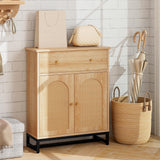 Tangkula Bathroom Storage Cabinet with Rattan Doors & Drawer, Sideboard Buffet Cabinet Coffee Bar(Farmhouse, Natural)