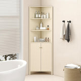 Tangkula 68 Inch Tall Corner Cabinet with 5 Shelves and 2 Fluted Doors for Bathroom